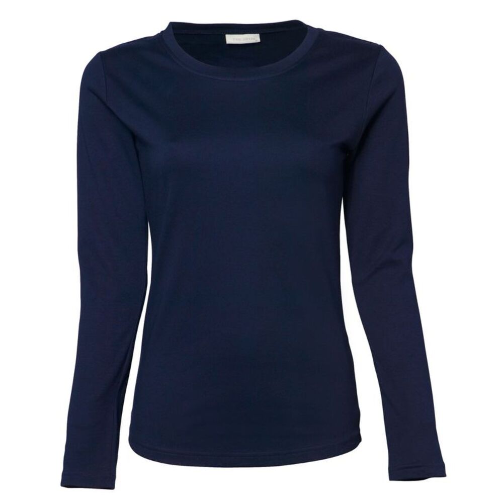 Tee Jays Womens/Ladies Interlock Plain Long Sleeve Top T-Shirt Tee Sizes  / Navy